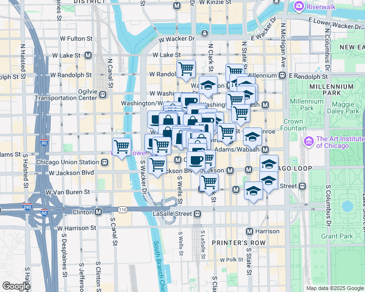 map of restaurants, bars, coffee shops, grocery stores, and more near in Chicago