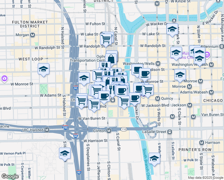 map of restaurants, bars, coffee shops, grocery stores, and more near in Chicago