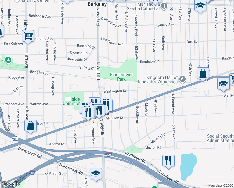 map of restaurants, bars, coffee shops, grocery stores, and more near 519 High Ridge Road in Hillside
