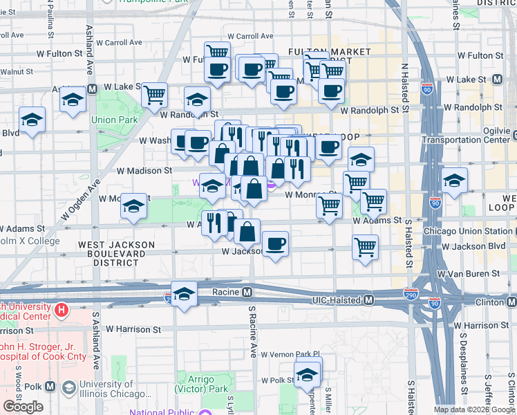 map of restaurants, bars, coffee shops, grocery stores, and more near in Chicago