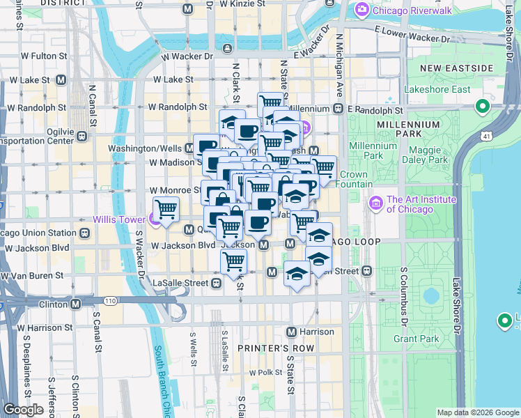 map of restaurants, bars, coffee shops, grocery stores, and more near in Chicago