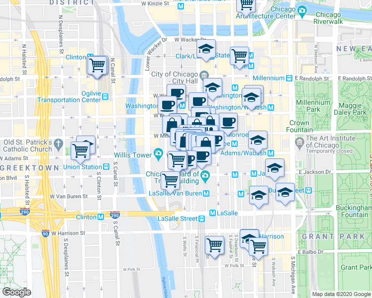 map of restaurants, bars, coffee shops, grocery stores, and more near in Chicago