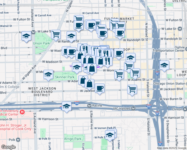 map of restaurants, bars, coffee shops, grocery stores, and more near in Chicago