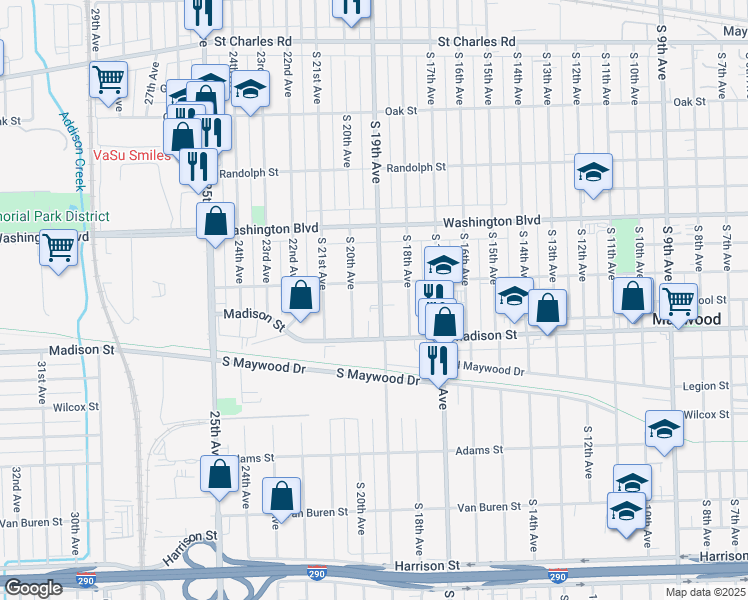 map of restaurants, bars, coffee shops, grocery stores, and more near 812 South 19th Avenue in Maywood