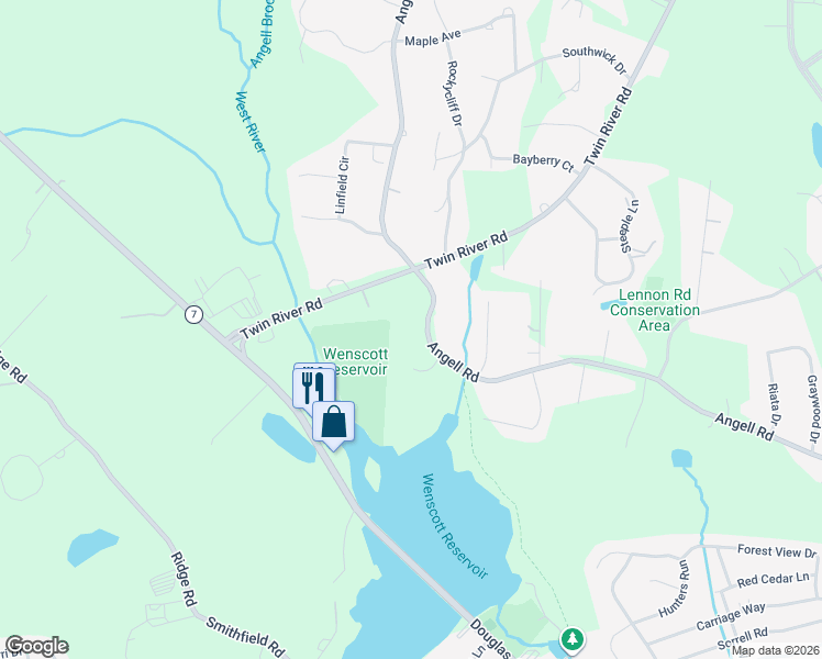 map of restaurants, bars, coffee shops, grocery stores, and more near 381 Angell Road in Lincoln