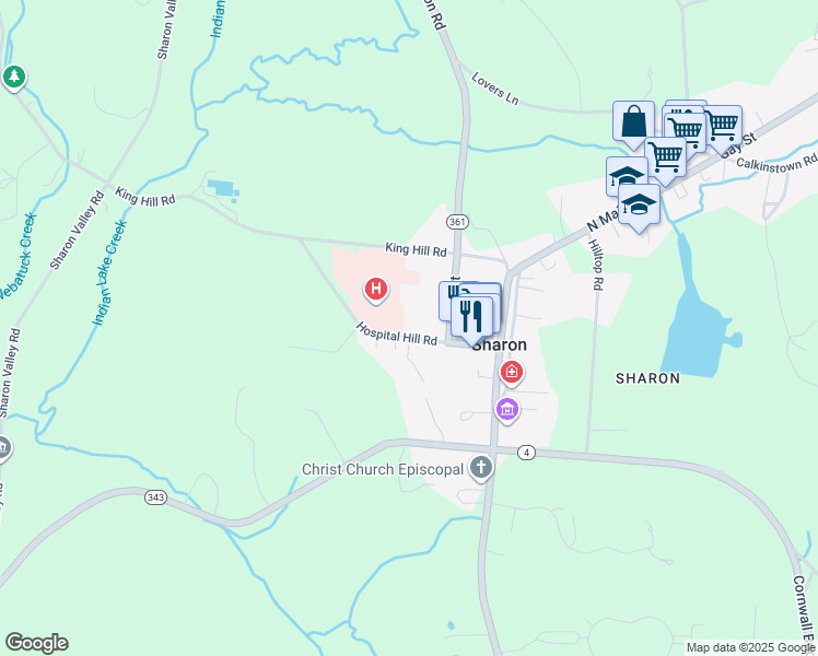 map of restaurants, bars, coffee shops, grocery stores, and more near 32 Hospital Hill Road in Sharon