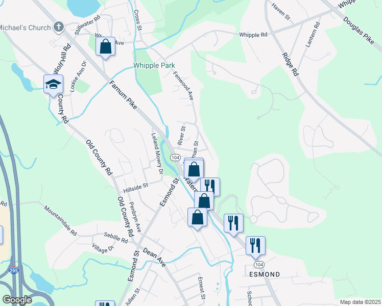 map of restaurants, bars, coffee shops, grocery stores, and more near 11 High Street in Smithfield