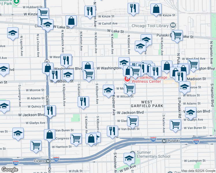 map of restaurants, bars, coffee shops, grocery stores, and more near 4426 West Monroe Street in Chicago