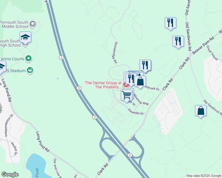 map of restaurants, bars, coffee shops, grocery stores, and more near 100 Avalon Way in Plymouth
