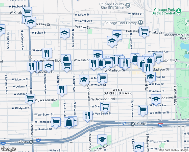 map of restaurants, bars, coffee shops, grocery stores, and more near in Chicago