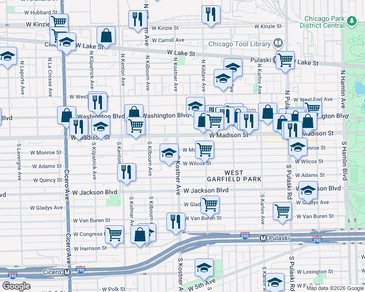 map of restaurants, bars, coffee shops, grocery stores, and more near in Chicago