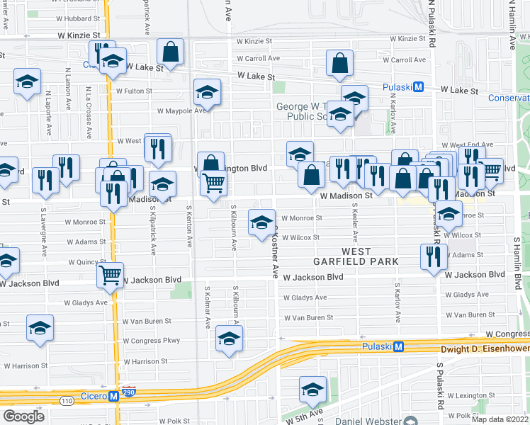 map of restaurants, bars, coffee shops, grocery stores, and more near 4426 West Monroe Street in Chicago
