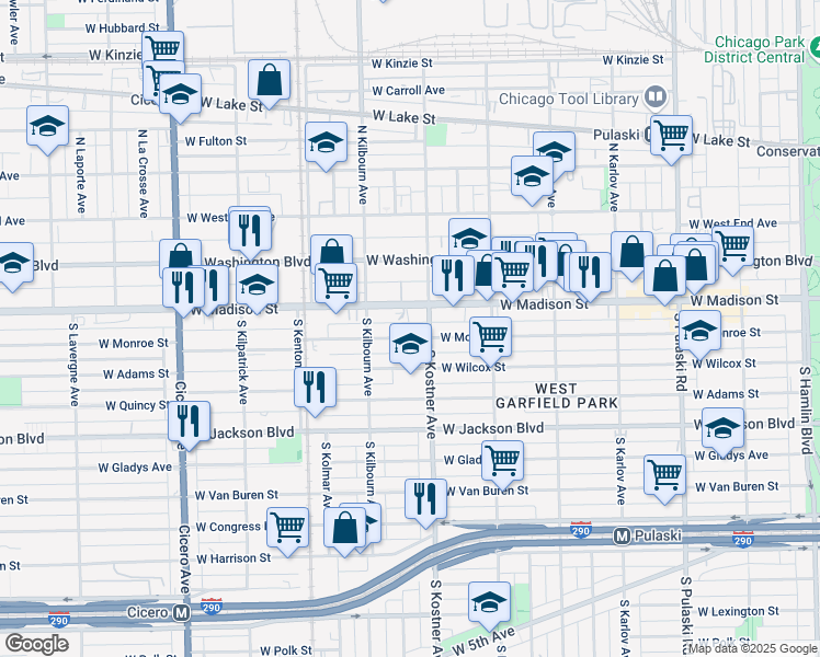 map of restaurants, bars, coffee shops, grocery stores, and more near 4426 West Monroe Street in Chicago