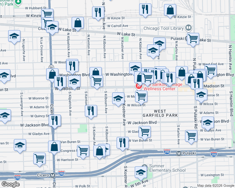 map of restaurants, bars, coffee shops, grocery stores, and more near 4426 West Monroe Street in Chicago