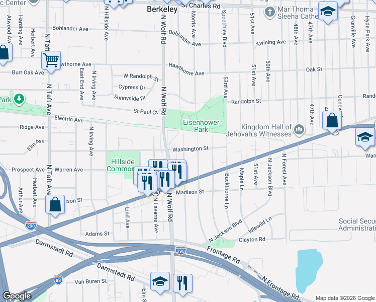 map of restaurants, bars, coffee shops, grocery stores, and more near 519 Iroquois Road in Hillside
