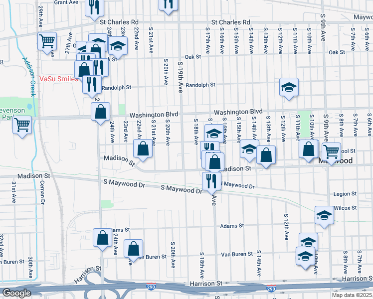 map of restaurants, bars, coffee shops, grocery stores, and more near 811 South 19th Avenue in Maywood