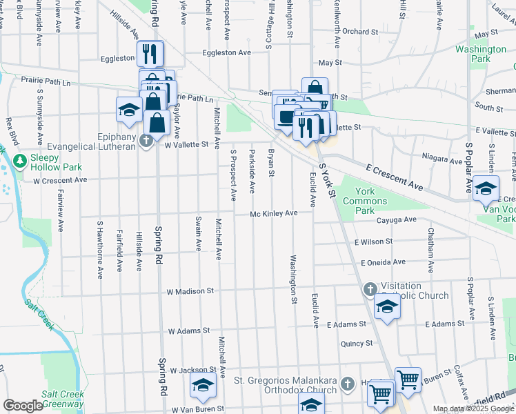 map of restaurants, bars, coffee shops, grocery stores, and more near 641 Parkside Avenue in Elmhurst