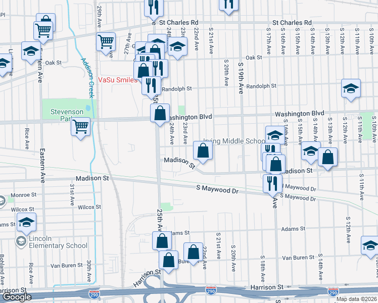 map of restaurants, bars, coffee shops, grocery stores, and more near 707 23rd Avenue in Bellwood