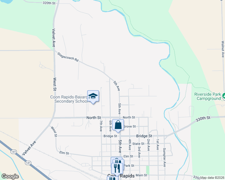 map of restaurants, bars, coffee shops, grocery stores, and more near 789 6th Avenue in Coon Rapids