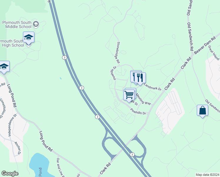 map of restaurants, bars, coffee shops, grocery stores, and more near 100 Avalon Way in Plymouth