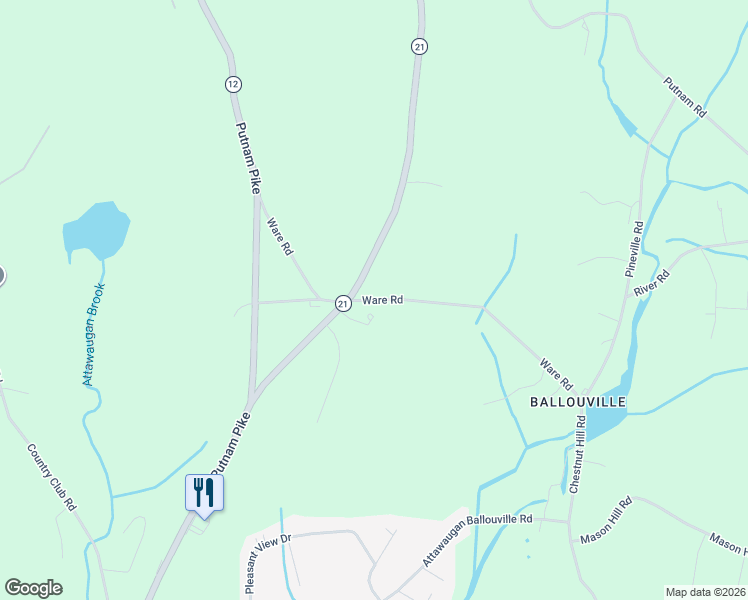 map of restaurants, bars, coffee shops, grocery stores, and more near 103 Ware Road in Killingly