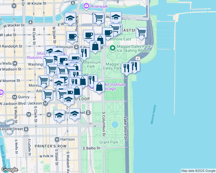 map of restaurants, bars, coffee shops, grocery stores, and more near in Chicago