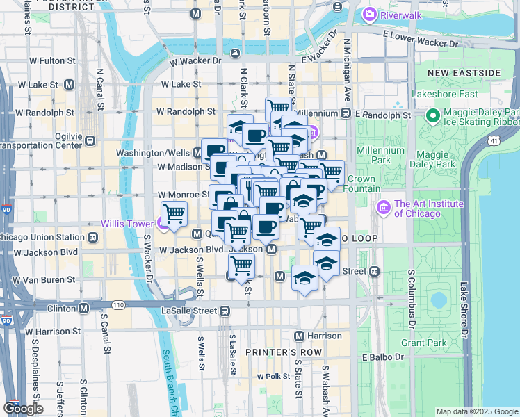 map of restaurants, bars, coffee shops, grocery stores, and more near in Chicago