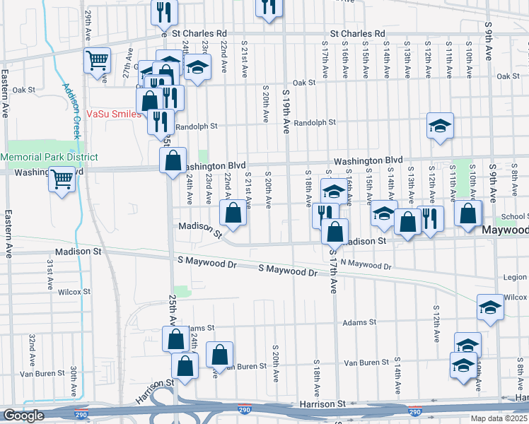 map of restaurants, bars, coffee shops, grocery stores, and more near 806 South 20th Avenue in Maywood