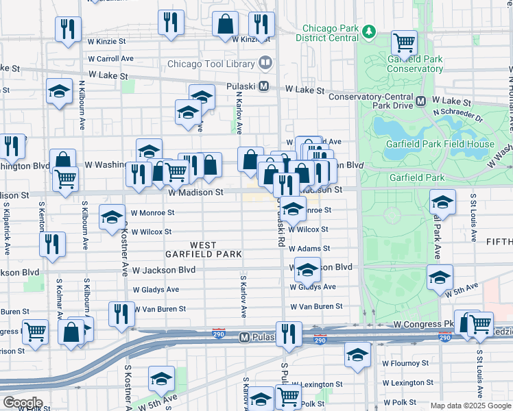 map of restaurants, bars, coffee shops, grocery stores, and more near 4048 West Monroe Street in Chicago