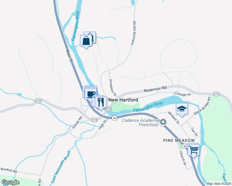 map of restaurants, bars, coffee shops, grocery stores, and more near 6 Prospect Street in New Hartford