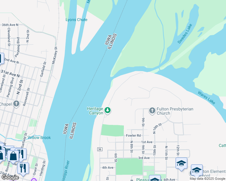 map of restaurants, bars, coffee shops, grocery stores, and more near 950 North 4th Street in Fulton