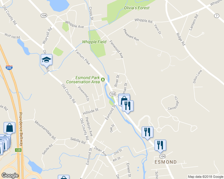 map of restaurants, bars, coffee shops, grocery stores, and more near 2 High Street in Smithfield