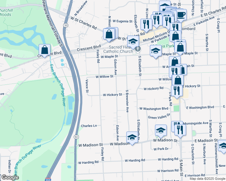 map of restaurants, bars, coffee shops, grocery stores, and more near 344 Edson Avenue in Lombard