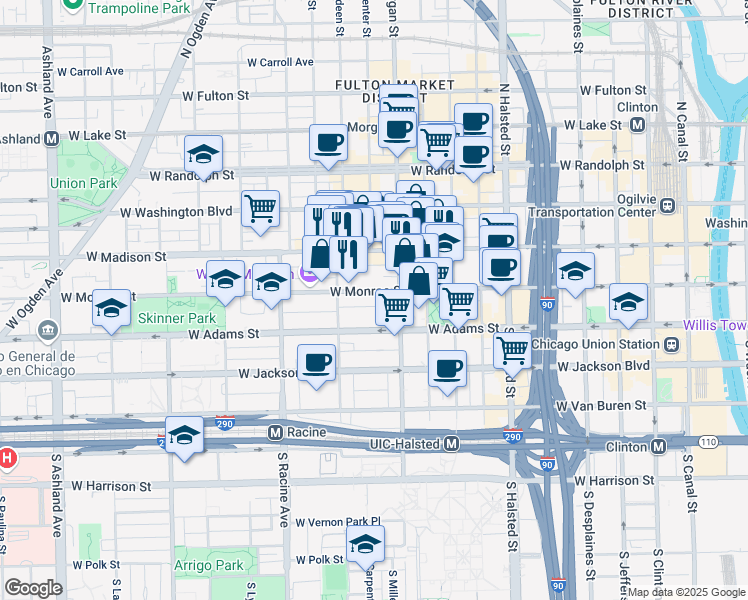 map of restaurants, bars, coffee shops, grocery stores, and more near in Chicago