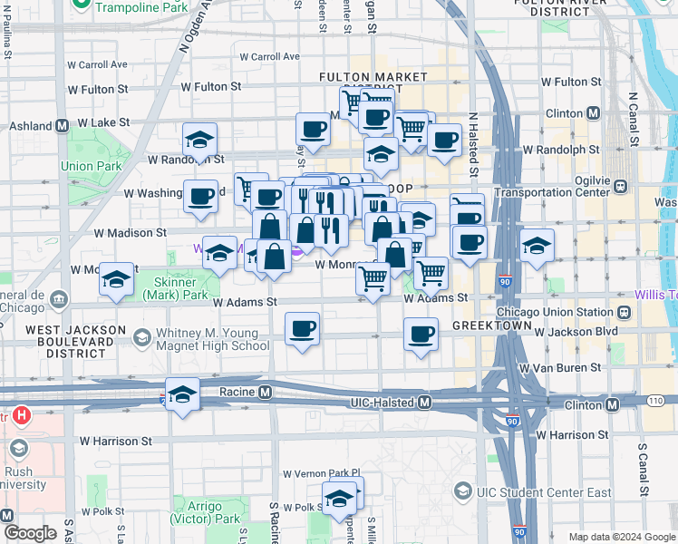 map of restaurants, bars, coffee shops, grocery stores, and more near in Chicago