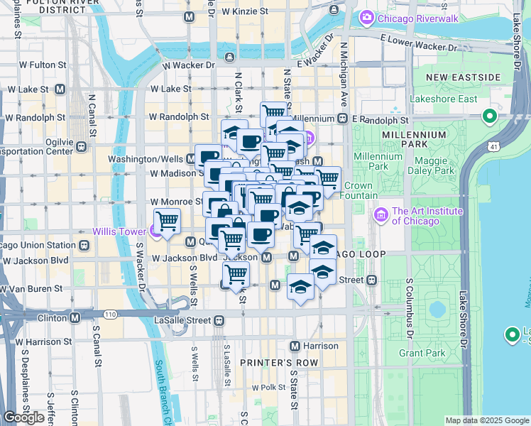 map of restaurants, bars, coffee shops, grocery stores, and more near in Chicago