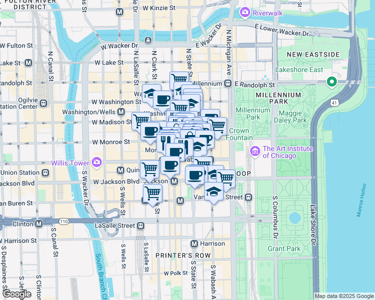 map of restaurants, bars, coffee shops, grocery stores, and more near in Chicago
