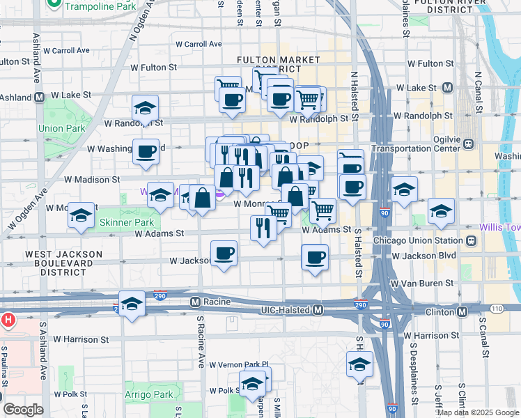 map of restaurants, bars, coffee shops, grocery stores, and more near in Chicago