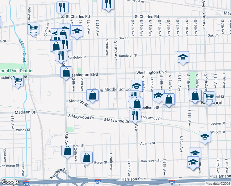 map of restaurants, bars, coffee shops, grocery stores, and more near 806 South 19th Avenue in Maywood