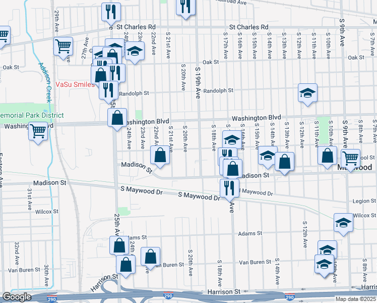 map of restaurants, bars, coffee shops, grocery stores, and more near 806 South 20th Avenue in Maywood