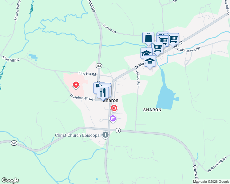 map of restaurants, bars, coffee shops, grocery stores, and more near 74 Upper Main Street in Sharon