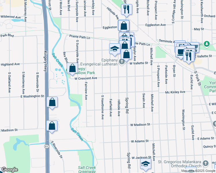 map of restaurants, bars, coffee shops, grocery stores, and more near 656 Fairfield Avenue in Elmhurst