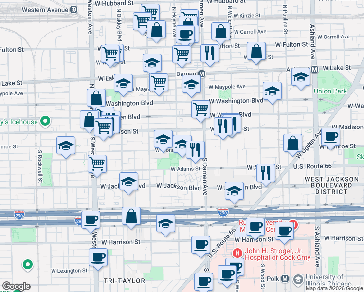 map of restaurants, bars, coffee shops, grocery stores, and more near 2003 West Monroe Street in Chicago