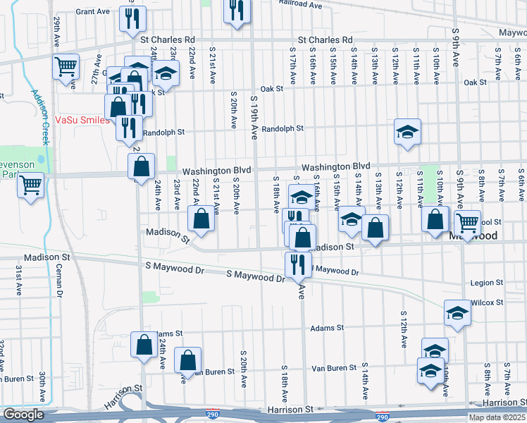 map of restaurants, bars, coffee shops, grocery stores, and more near 806 South 19th Avenue in Maywood