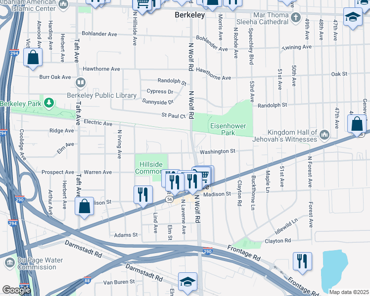 map of restaurants, bars, coffee shops, grocery stores, and more near 4850 Washington Street in Hillside