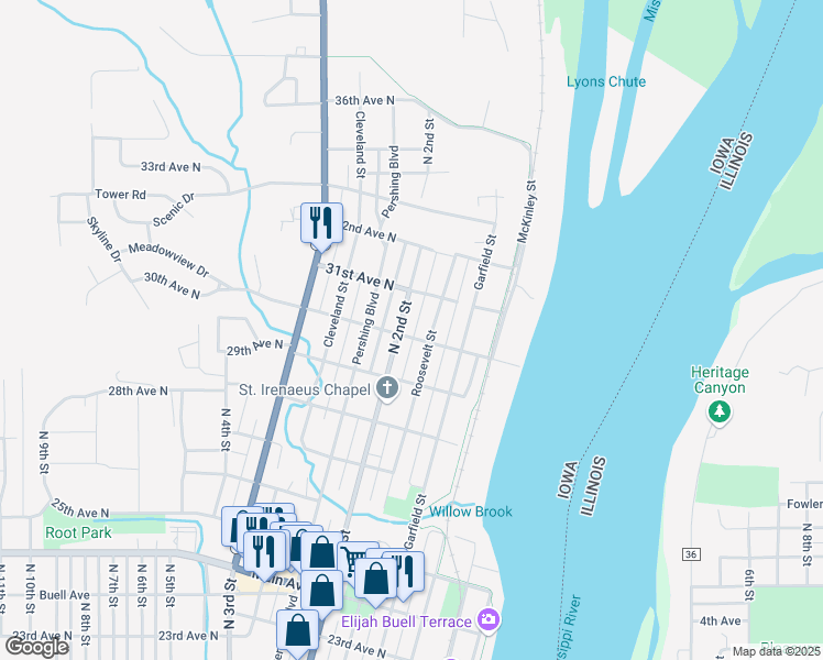 map of restaurants, bars, coffee shops, grocery stores, and more near 2901-2999 North 2nd Street in Clinton