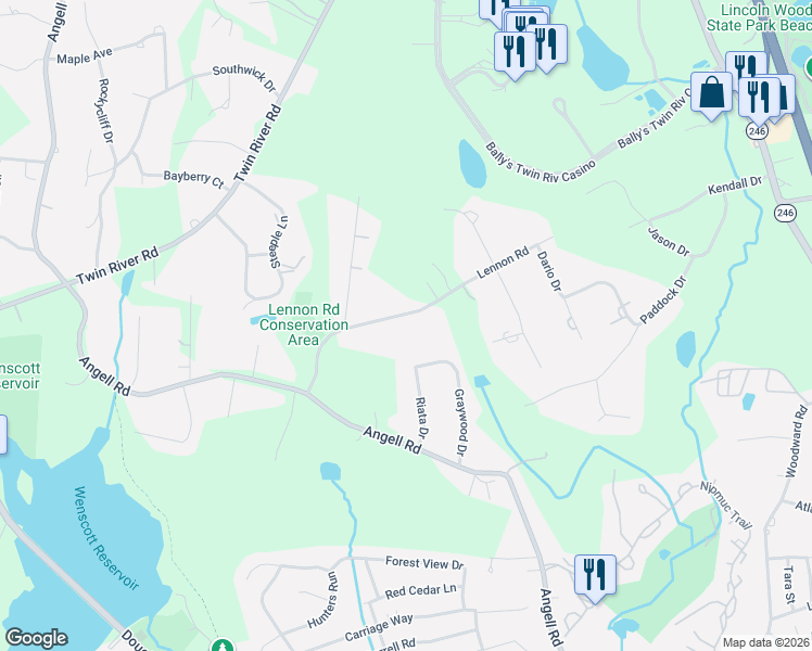 map of restaurants, bars, coffee shops, grocery stores, and more near 14 Lennon Road in Lincoln