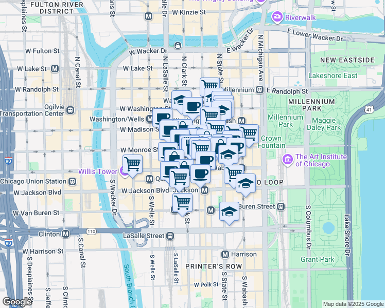 map of restaurants, bars, coffee shops, grocery stores, and more near in Chicago