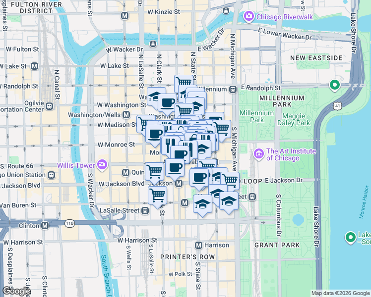 map of restaurants, bars, coffee shops, grocery stores, and more near in Chicago