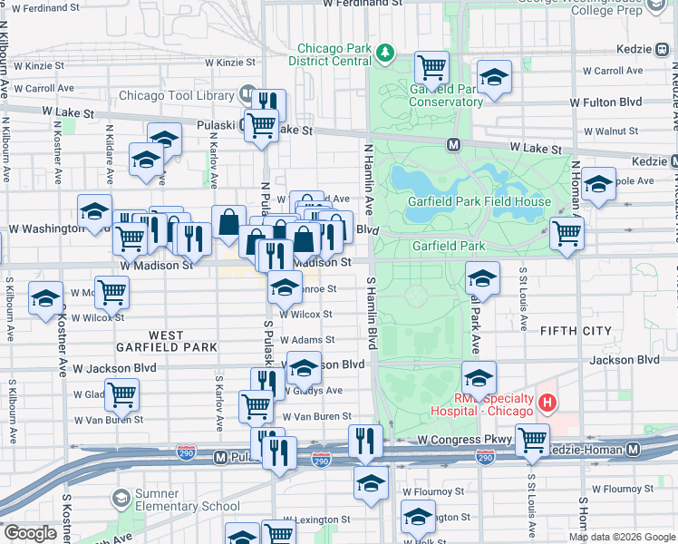 map of restaurants, bars, coffee shops, grocery stores, and more near in Chicago